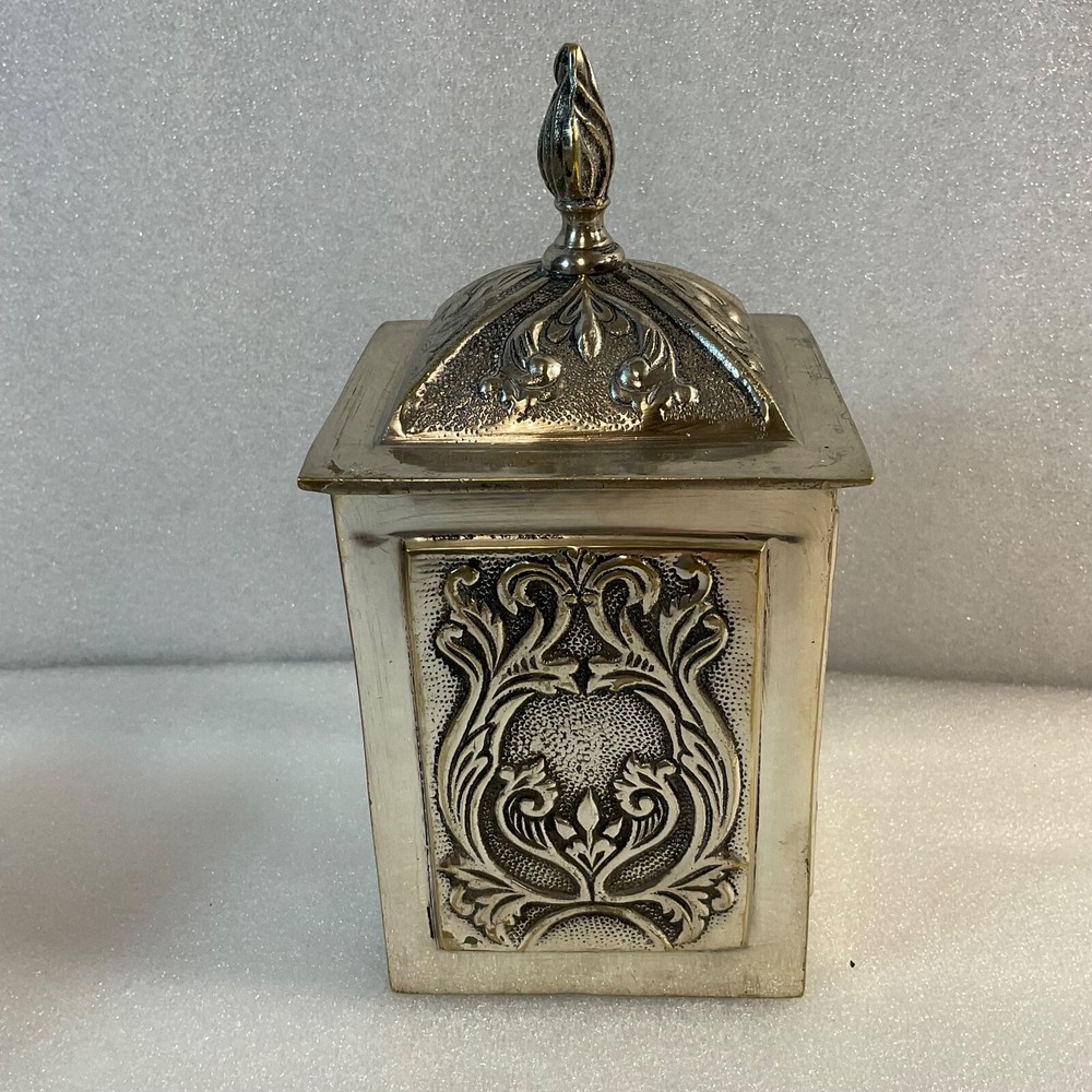 India Silver Plated Red Felt Lined 7.5" Tall Decorative Lined Trinket Box