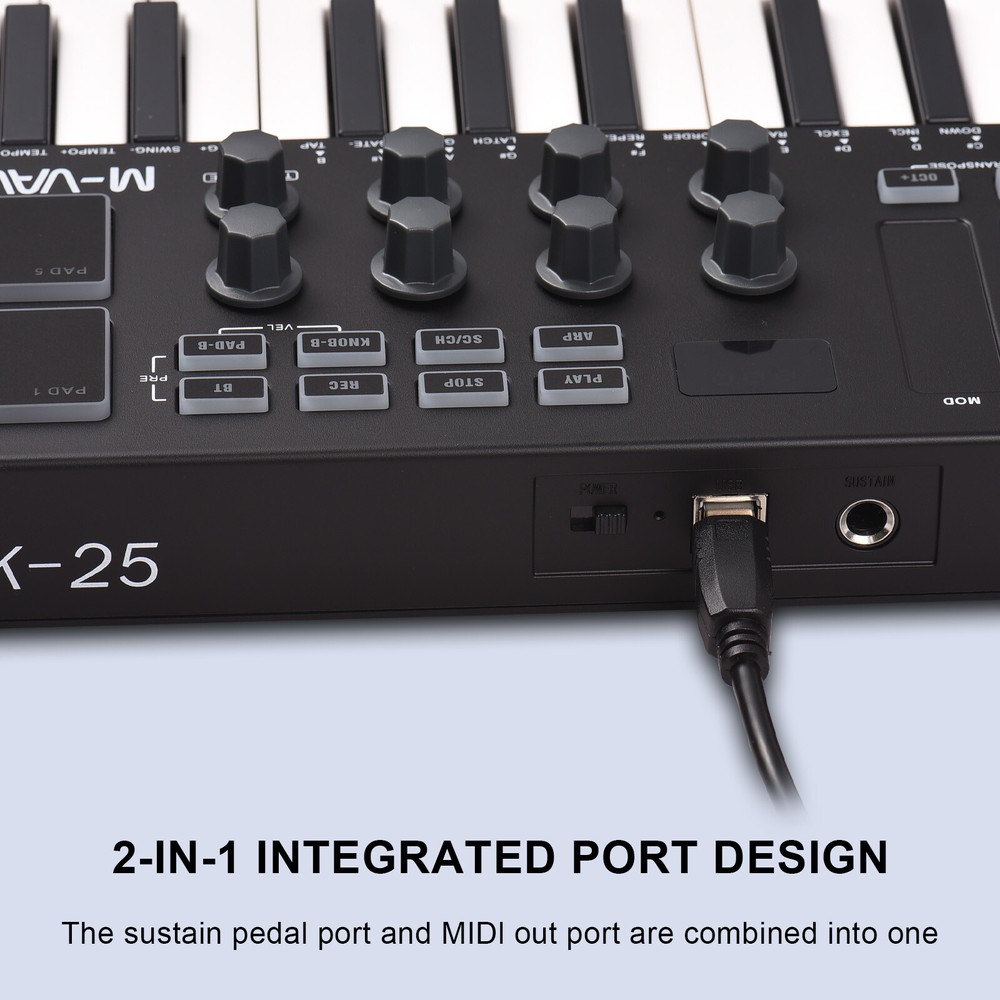 M-VAVE 25-Key USB MIDI Keyboard Controller with 8 Backlit Drum Pads 8 Knobs J0H1