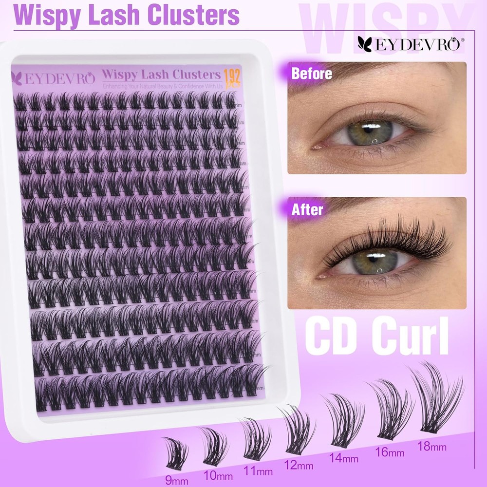 EYDEVRO Wispy Lash Clusters Natural Eyelash 9-18mm Cluster Black