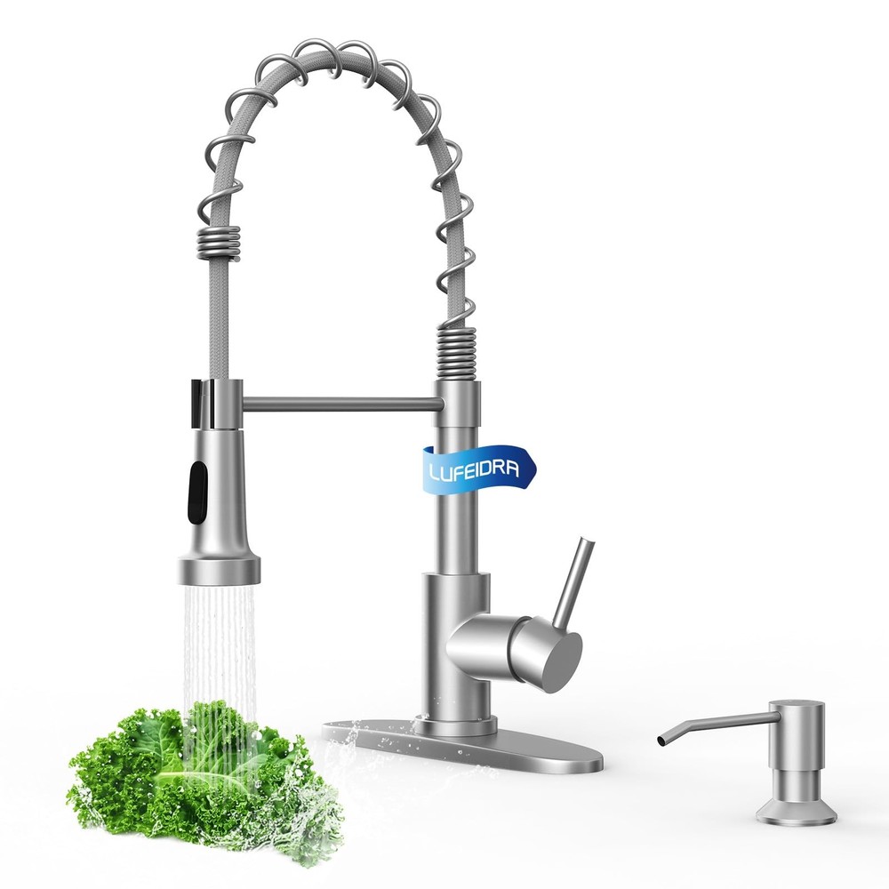 Kitchen Faucet with Pull Down Sprayer and Soap Dispenser, High Arc Spring 304...
