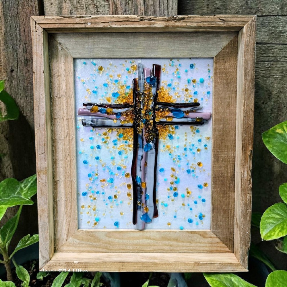 Fused Glass Cross With Frame