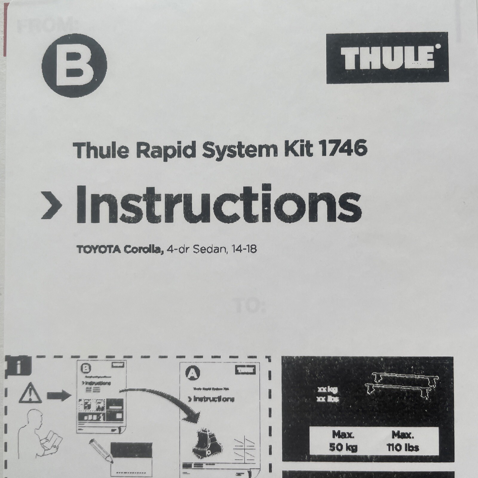 Thule Kit 1746 (#141746) Open-Box ** MINT ** Fit Kit for Toyota Corolla!