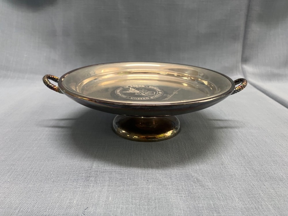 Silverplate Metal Tray 6.5 in Inscribed Dept of Labor USA Logo Ani McLaughlin