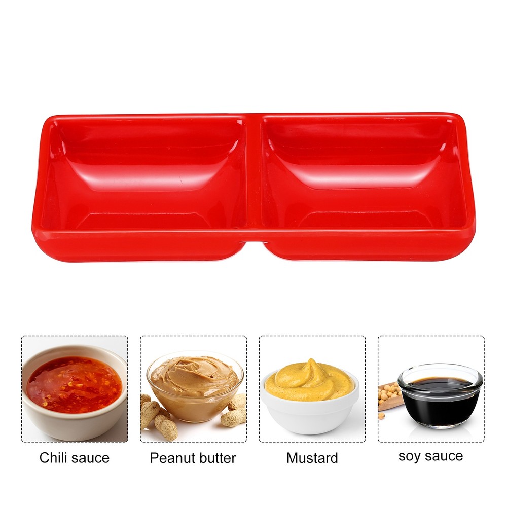 12Pcs Square Dipping Bowls Red with 2 Compartment Divided