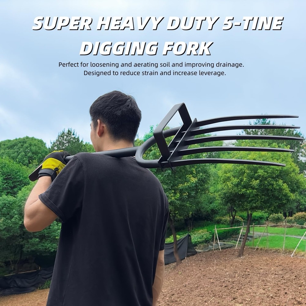 Ymachray Garden Fork, Pitchforks for Digging Composting Spading, Long Hand Ti...