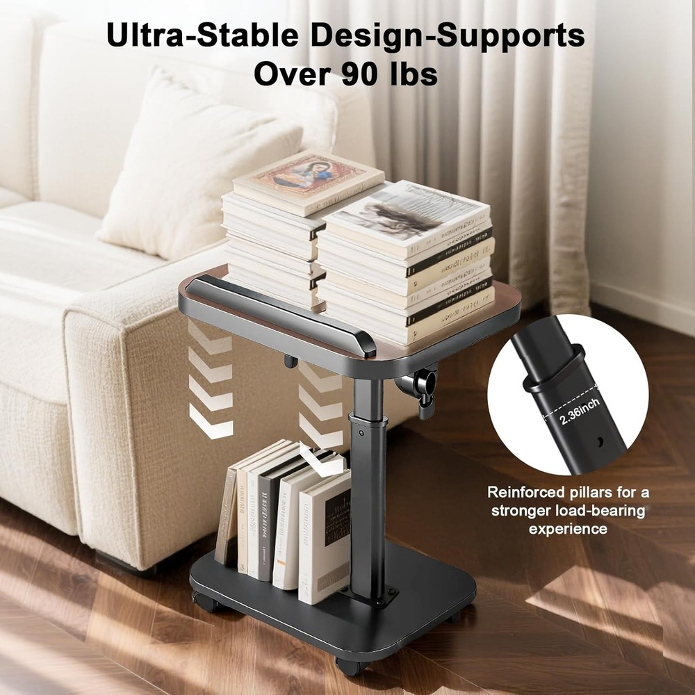 C Table End Table Adjustable Height Rolling TV Tray Table Small Spaces 180°