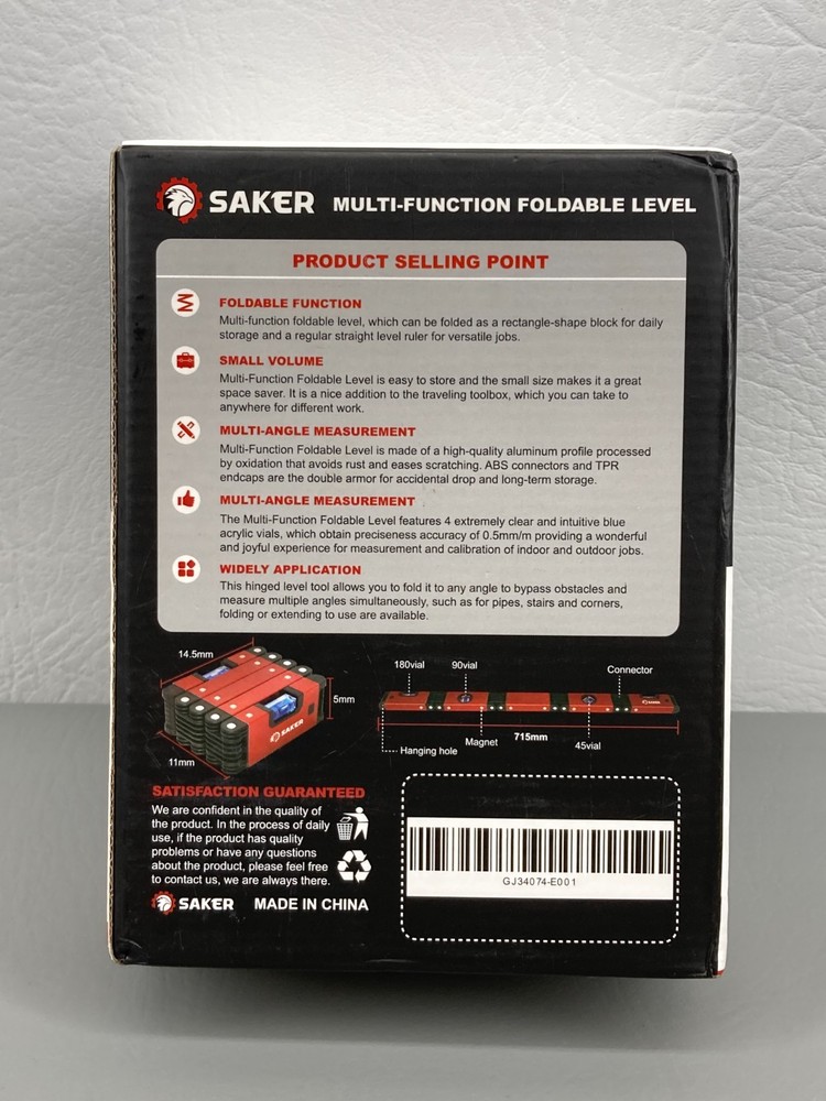 Saker 28" Multi Function Foldable Level Woodworking Carpentry Tool New