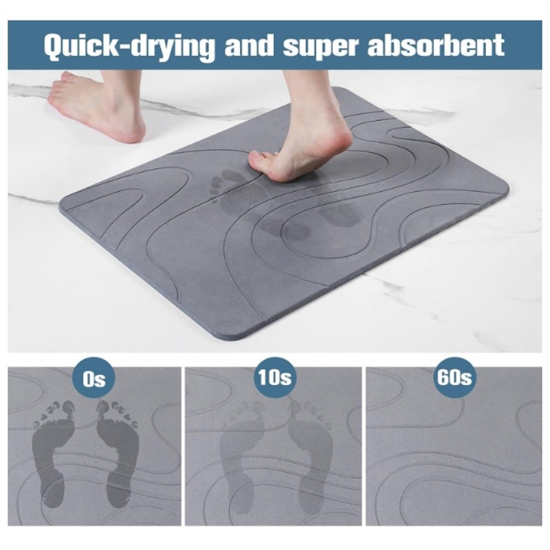 Brosunit Stone Bath Mat, Super Absorbent Quick Dry Non-Slip Mat, 23.5x15.7" Gray