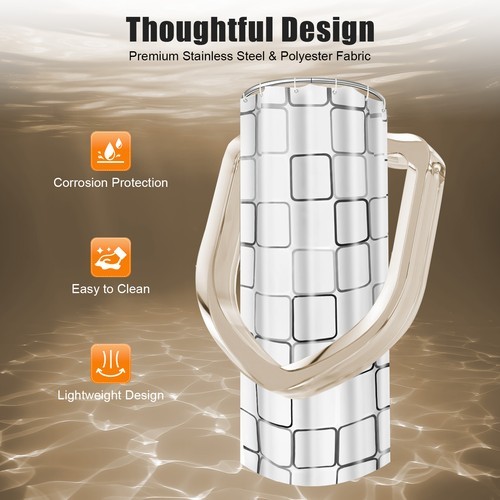 Stainless Steel U Shaped Shower Curtain Rod Adjustable w/ 9.8ft*6.6ft Curtain