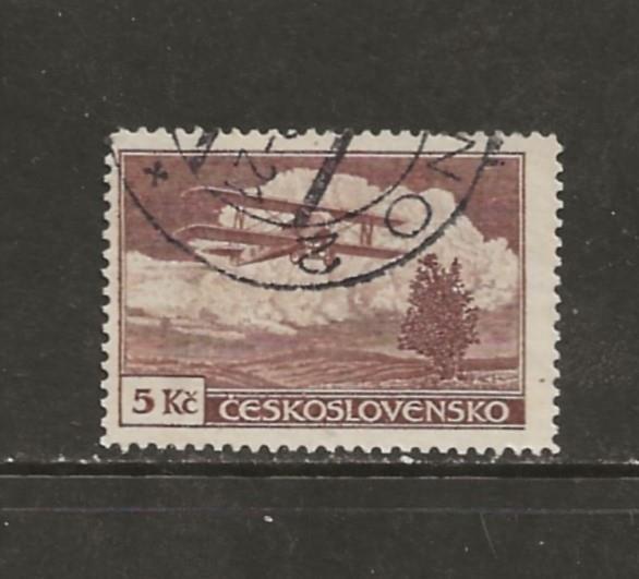 CZECHOSLOVAKIA - 1930 USED BIPLANE AIRMAIL STAMP - E48f
