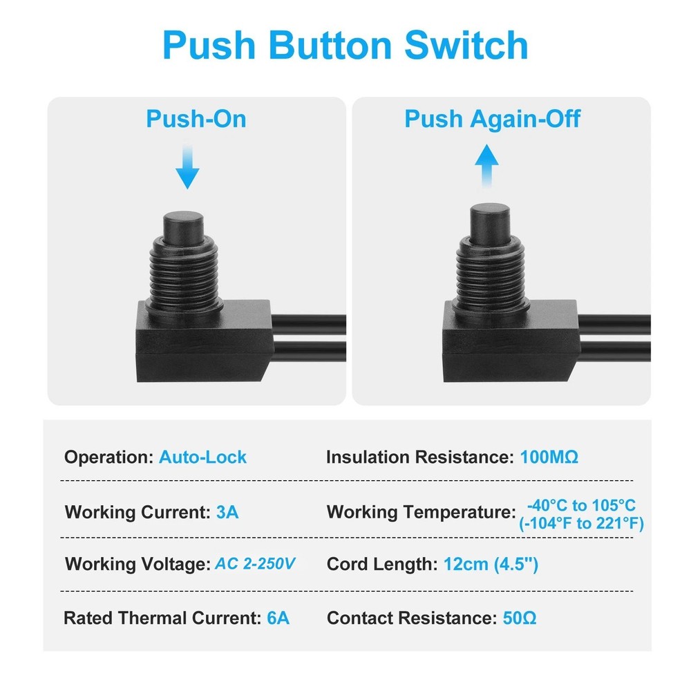10Pcs Push Button Switch 4.5" Cord IP67 Waterproof for LED Light Motorcycle Part