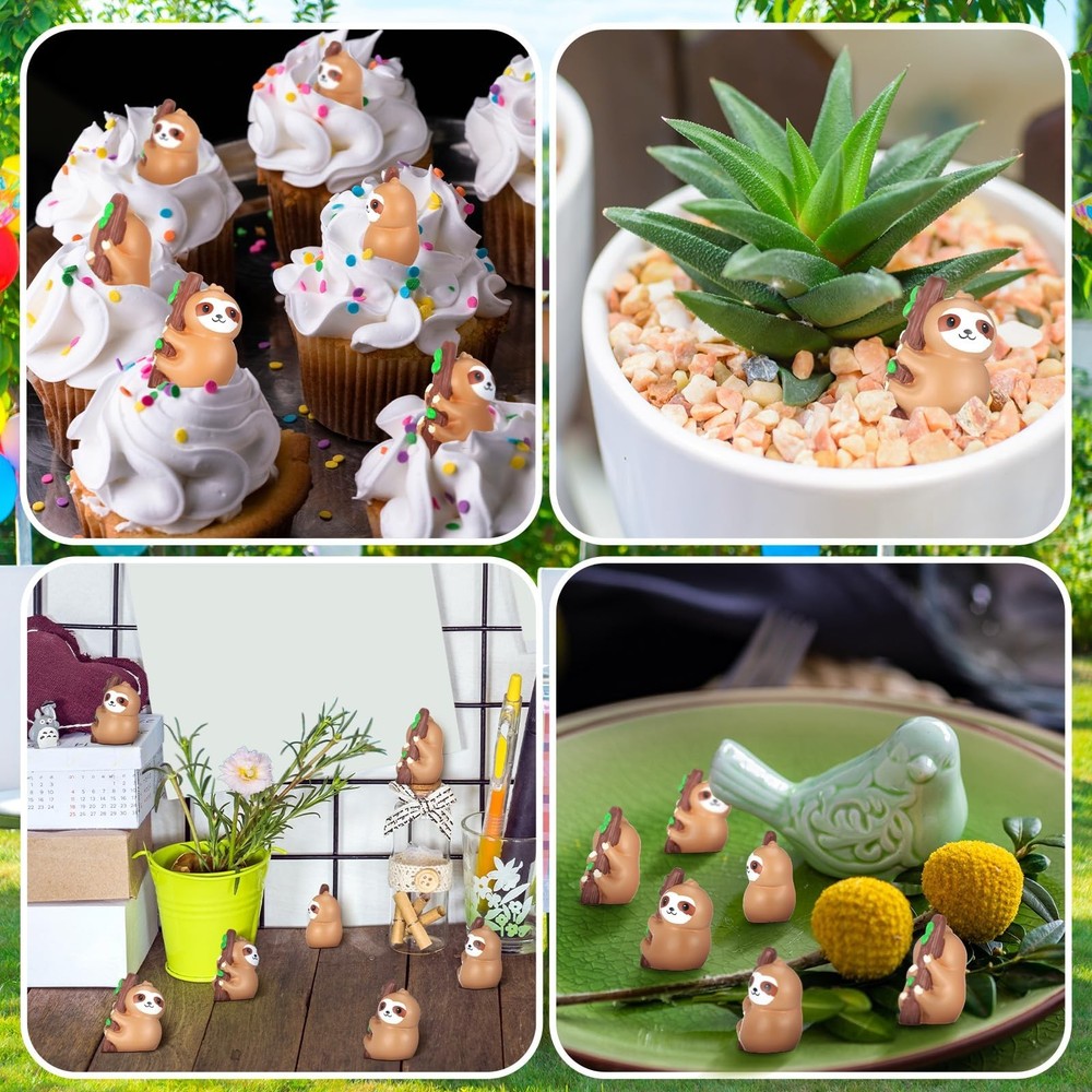 48 Pcs Mini Sloth Figurines Resin Mini Animals Tiny Resin Sloth for Micro Lan...