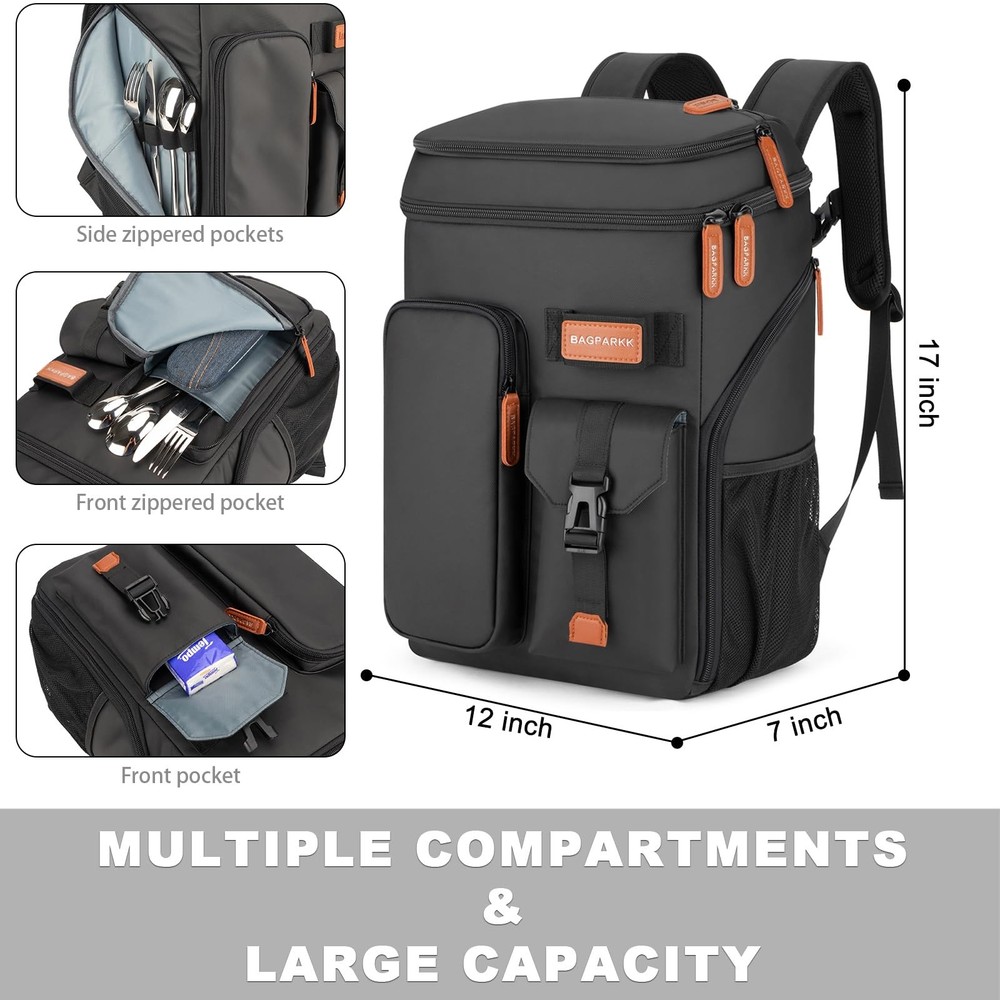 Insulated Cooler Backpack,33 Cans Multifunctional Double Deck Leakproof Coole...