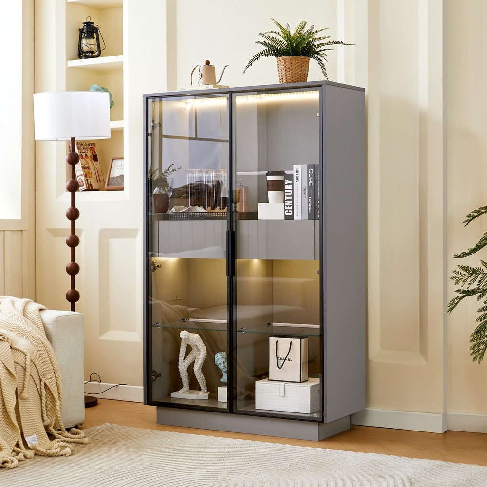 60.6'' Freestanding Display Cabinet with 2 Storage Drawers