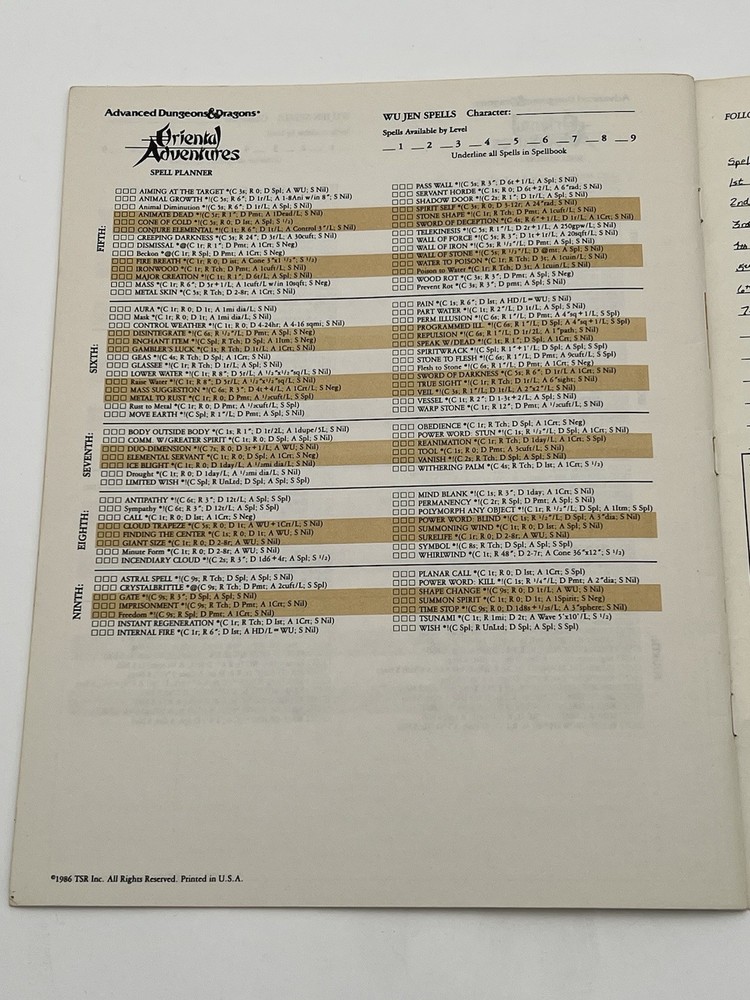 REF2 PLAYER CHARACTER RECORD SHEETS DUNGEONS & DRAGONS AD&D TSR 9028 USED