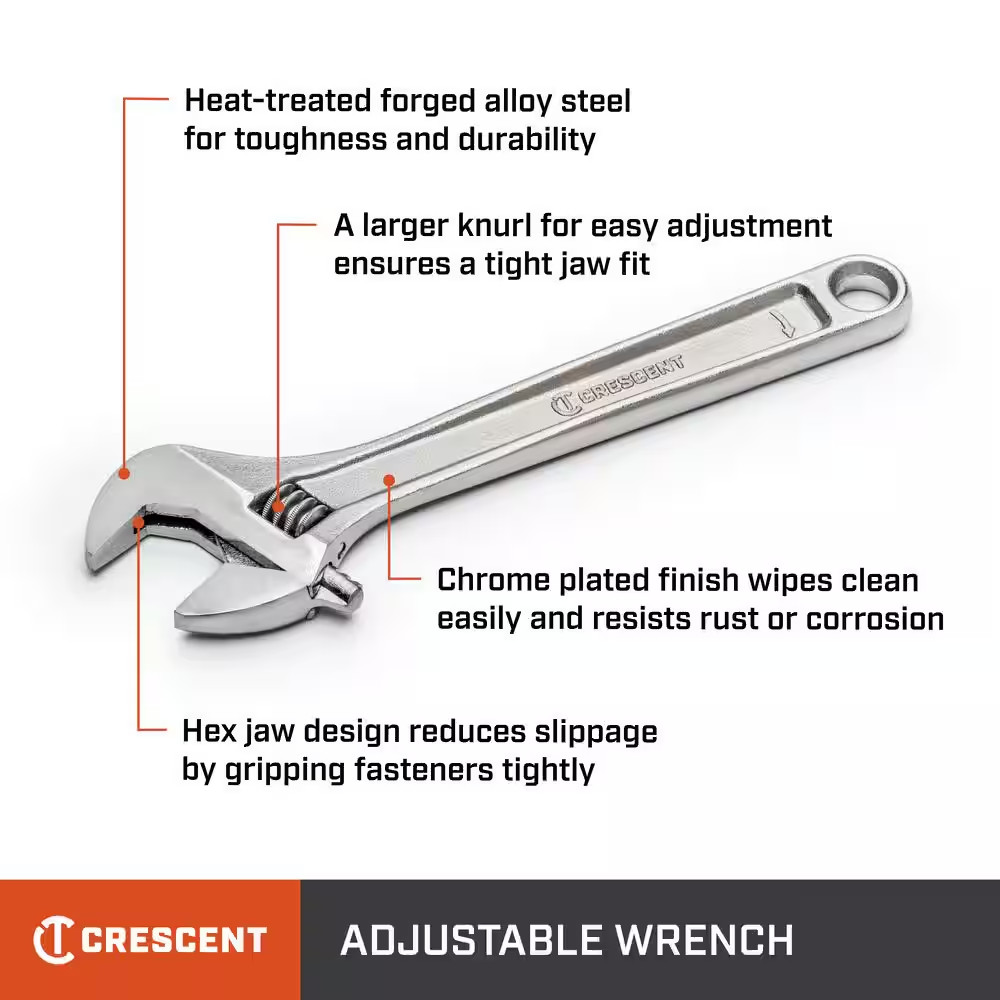 8 In. Chrome Adjustable Wrench