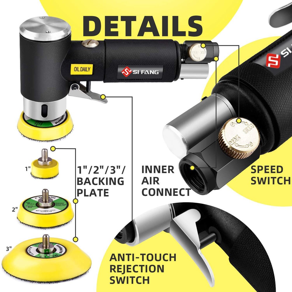 108PC 1"/2"/3" Random Orbit Air Sander Mini Grinding Machine Car Polisher Buffer