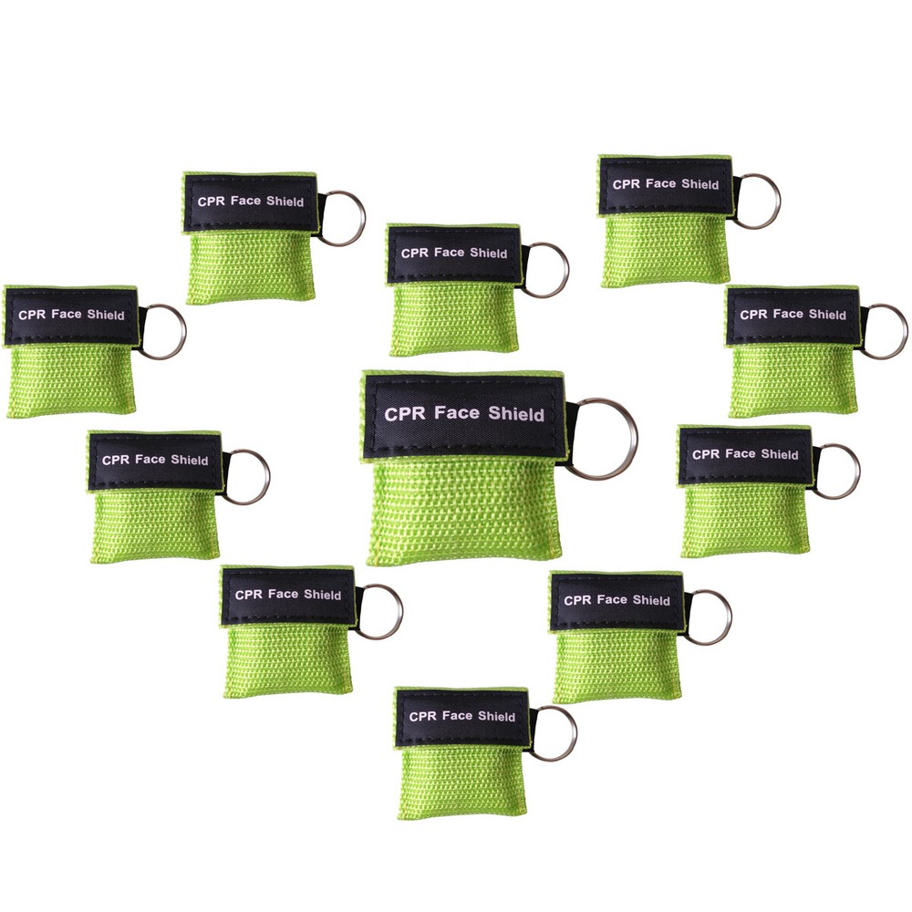 200pcs light green CPR Keychain Pouch AED First Aid Training CPR Face shield