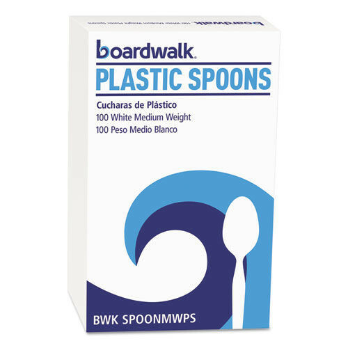 Boardwalk SPOONMWPSBX Mediumweight Polystyrene Teaspoons - White (100/Box) New
