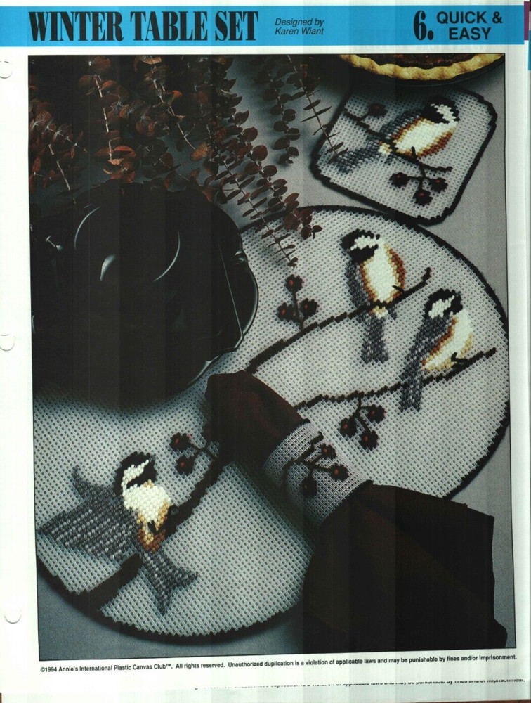 NEW WINTER TABLE SET PLACEMAT COASTER ANNIES PLASTIC CANVAS PATTERN INSTRUCTIONS