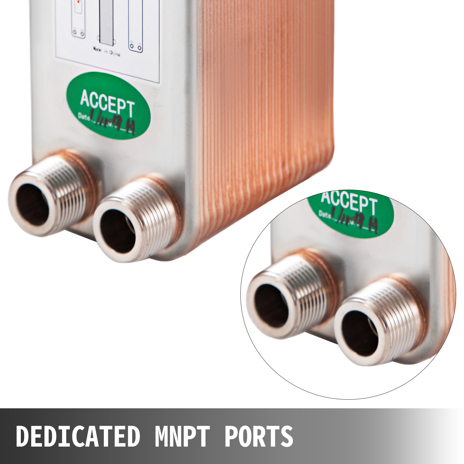 40 Plate Heat Exchanger 3/4" MNPT Ports 3 x 8" Brazed Plate Heat Exchanger