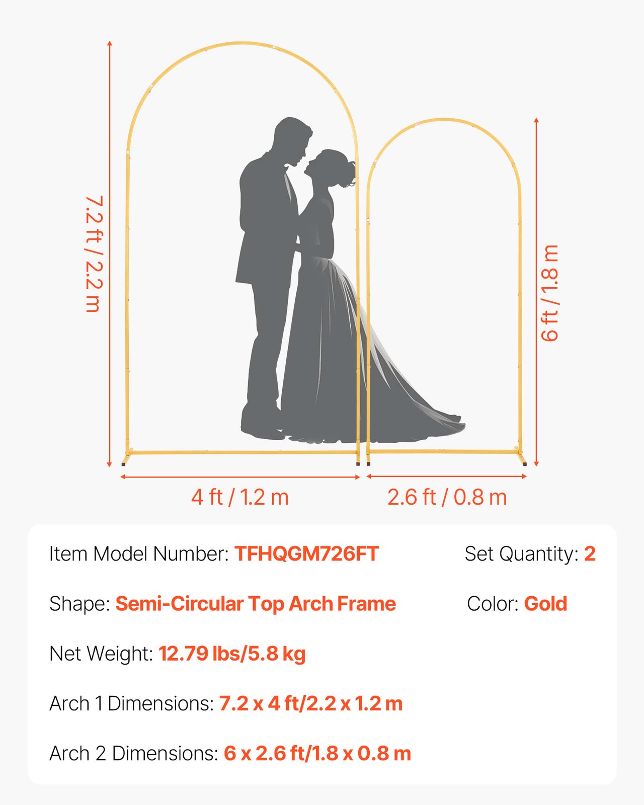 VEVOR Arch Backdrop Stand Metal Arch Backdrop Stand 7.2 ft and 6 ft Set of 2