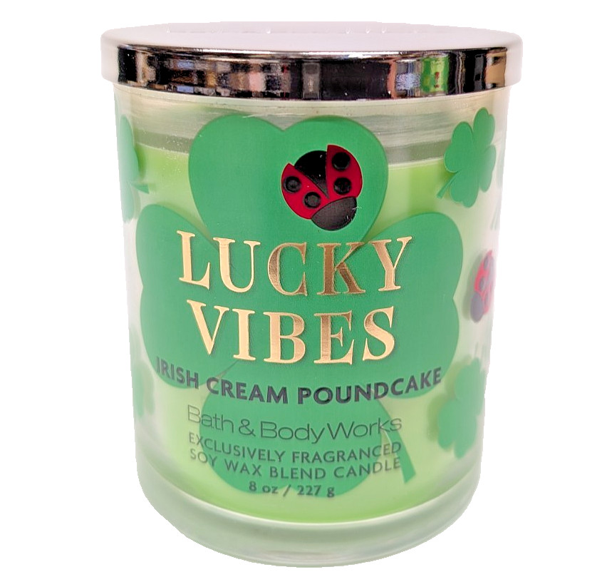 Cute! LUCKY VIBES - IRISH CREAM POUNDCAKE Single-Wick Candle Bath and Body Works