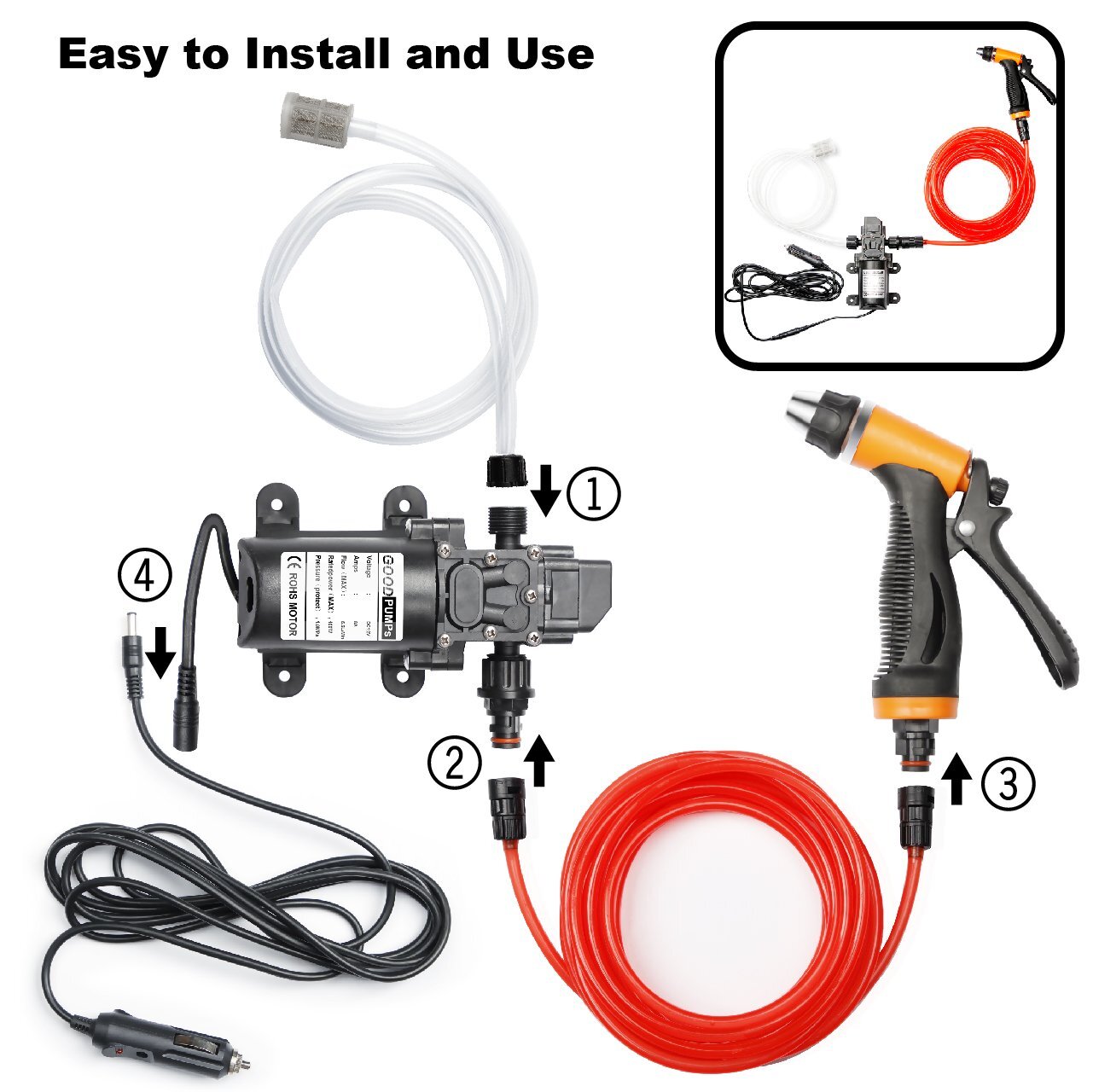 12V 160PSI Washdown Wash Pump Kit Electric DIY Car Washer Cleaner Sprayer Tool