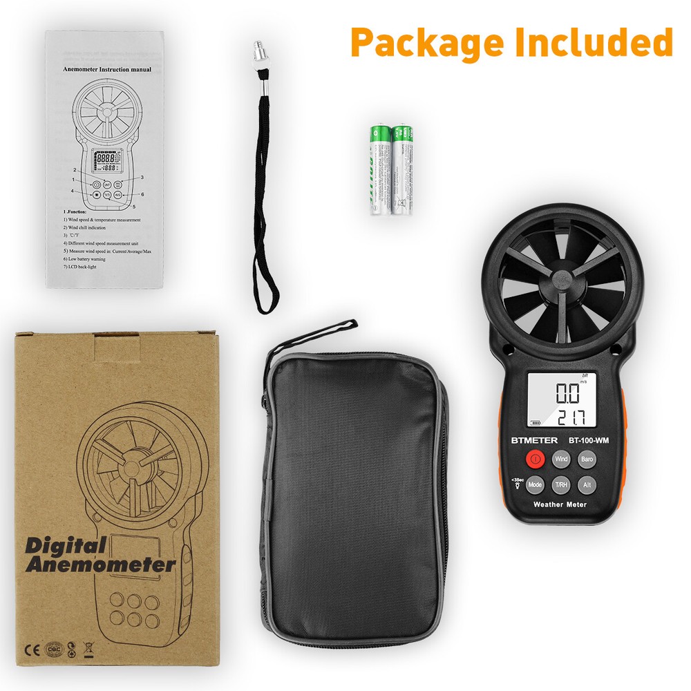 US BTMETER Wind Speed Meter Temperature Altitude Humidity Anemometer Barometer