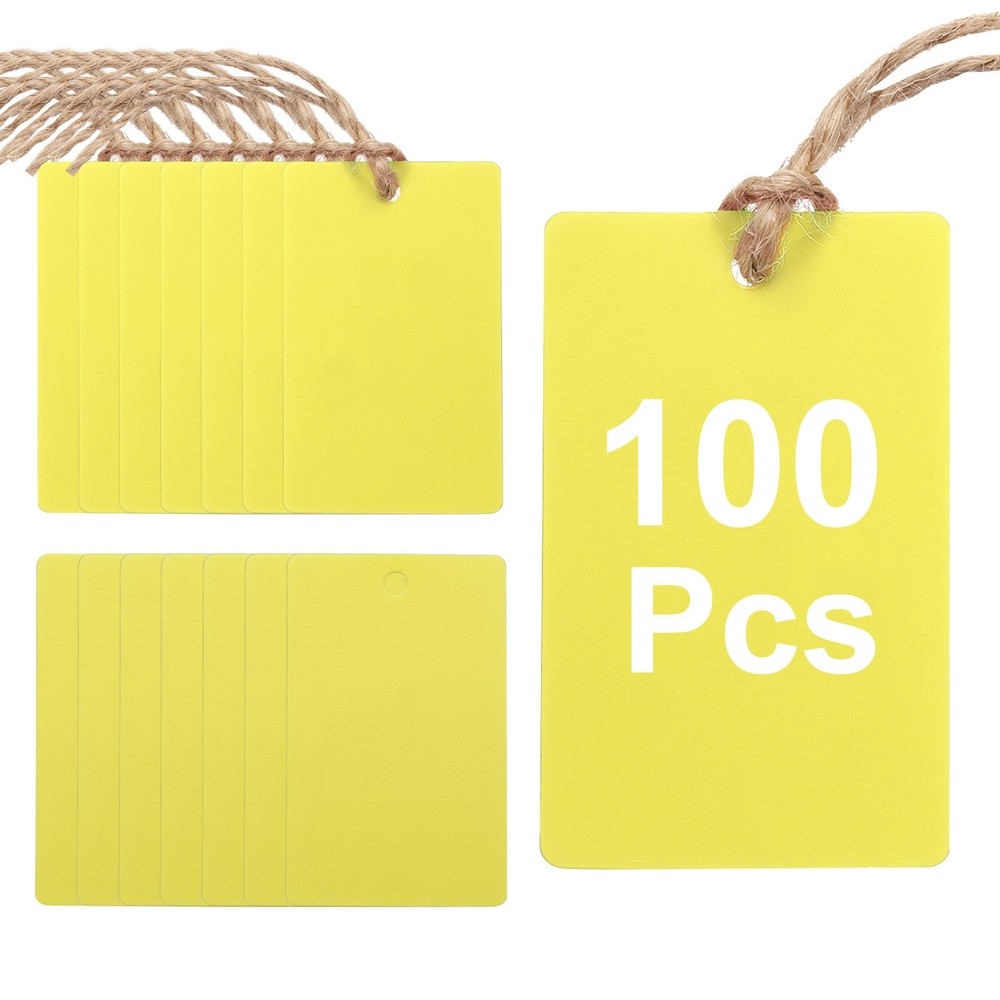 100Pcs Yellow Plastic Shipping Tags, 2" x 1" Labeling Tags with Thread & Wire