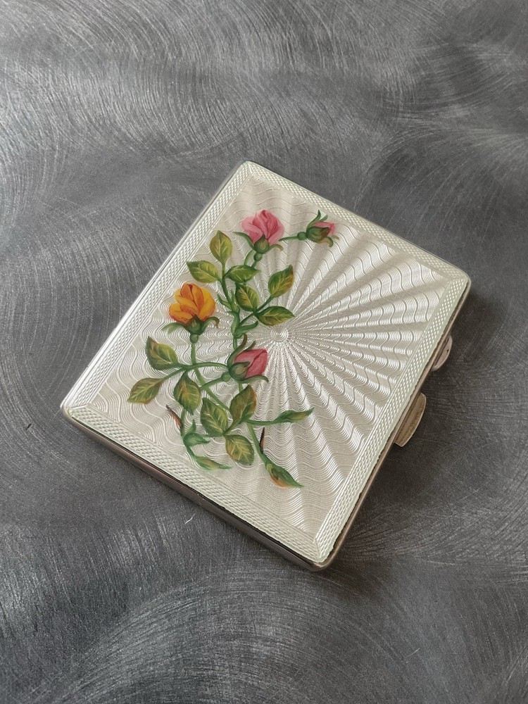 SUPERB SOLID SILVER ENGLISH HALLMARKED ENAMEL CIGARETTE CASE JOSEPH GLOSTER 1950