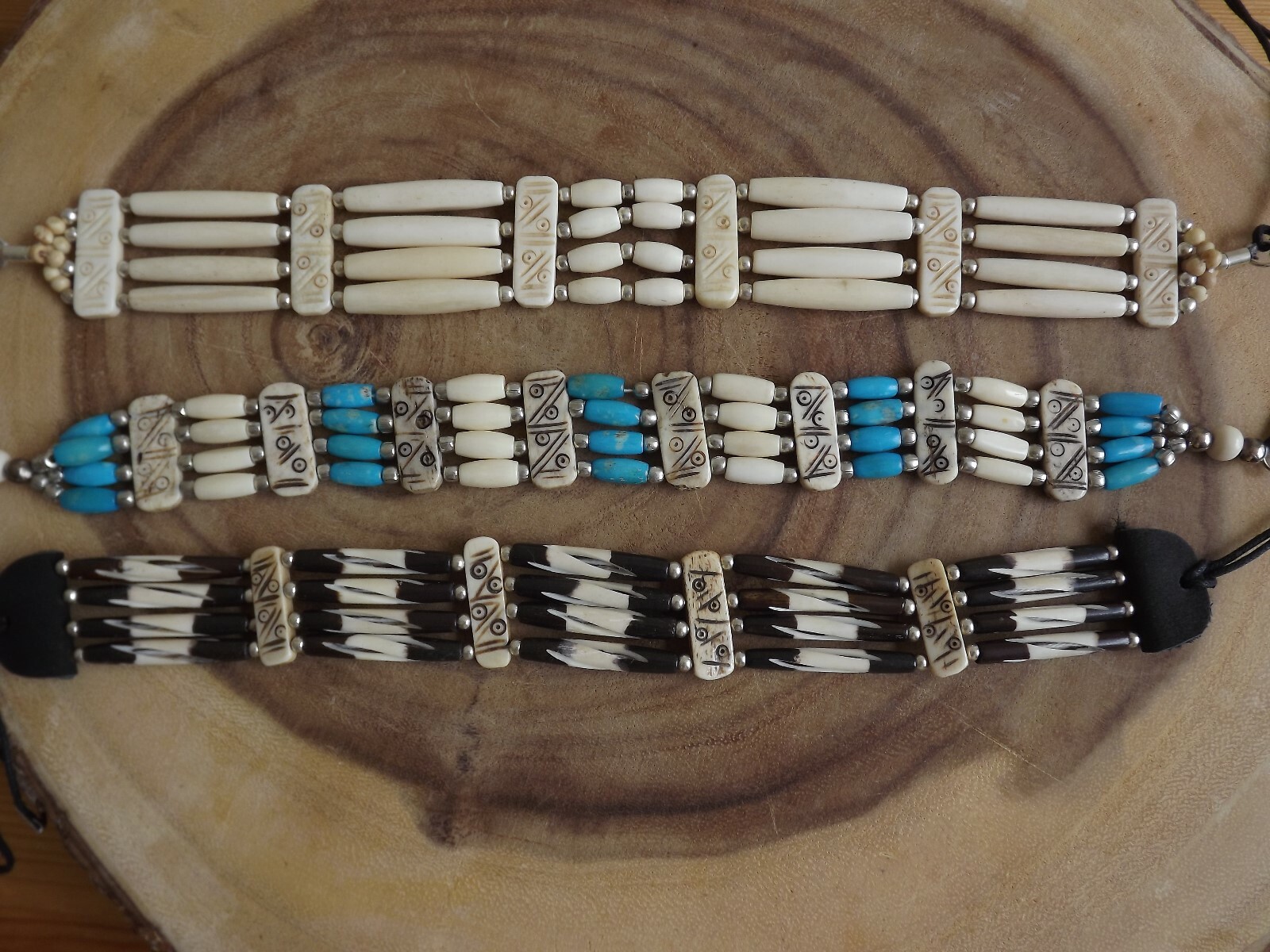 Buffalo Bone 4 Line Choker Beaded Stone Tribal Native American Necklace