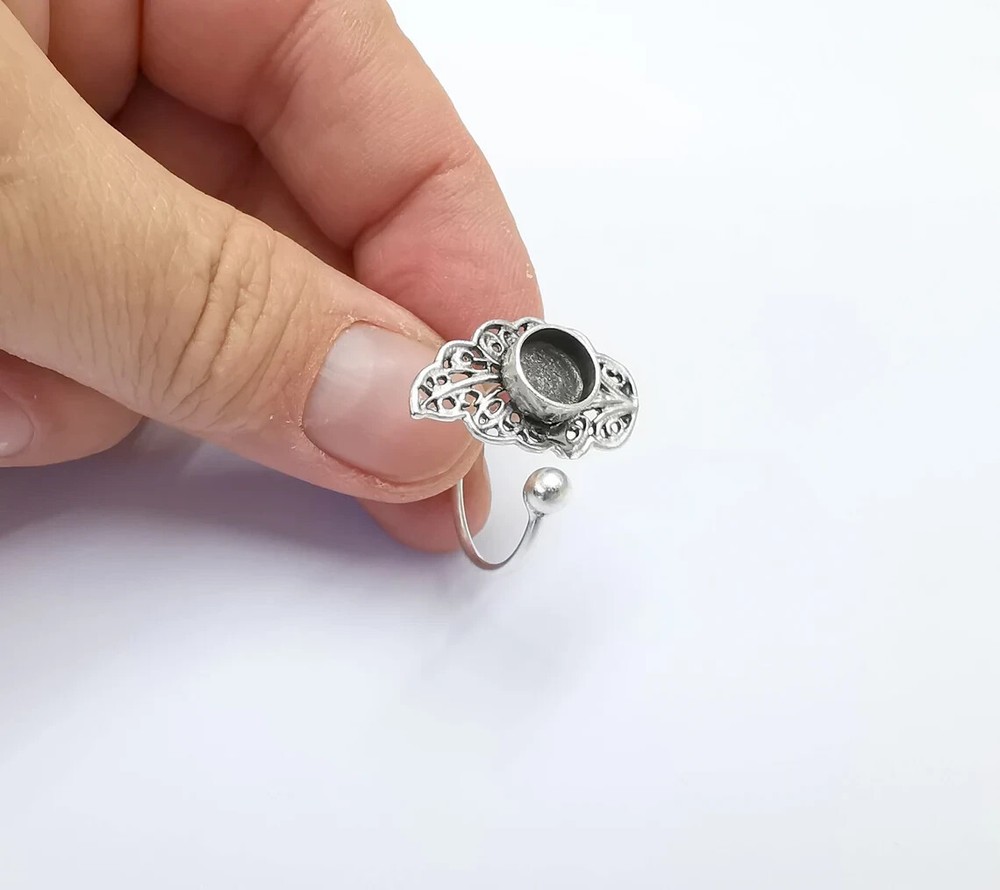 Leaf Leaves Silver Ring Setting Blank Cabochon Mounting Adjustable Ring Base