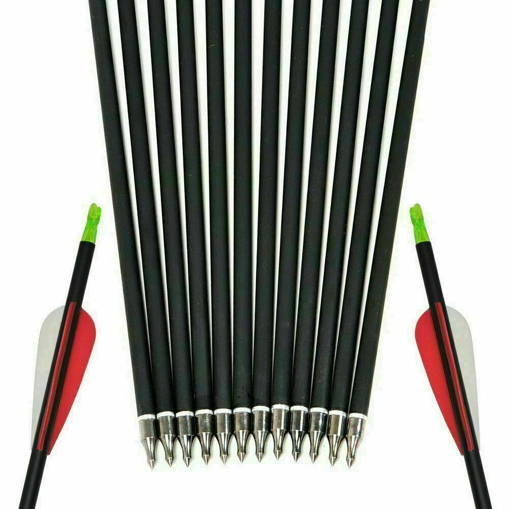 30" Archery Carbon Target Hunting Arrows Adjustable Nock Replaceable Field Point