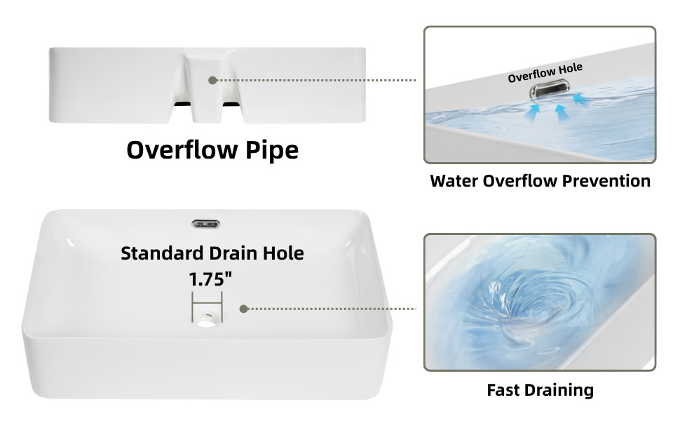 Los Flexi 24" x 15" Rectangular Vessel Sink with Overflow, White Porcelain