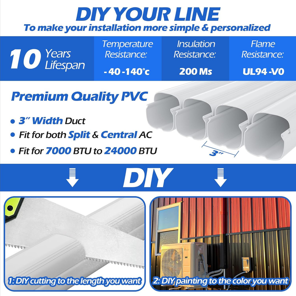 Mini-Split Line Set Cover: 3'' 17 Ft Line Hide for Mini Split Air Conditioner Ce