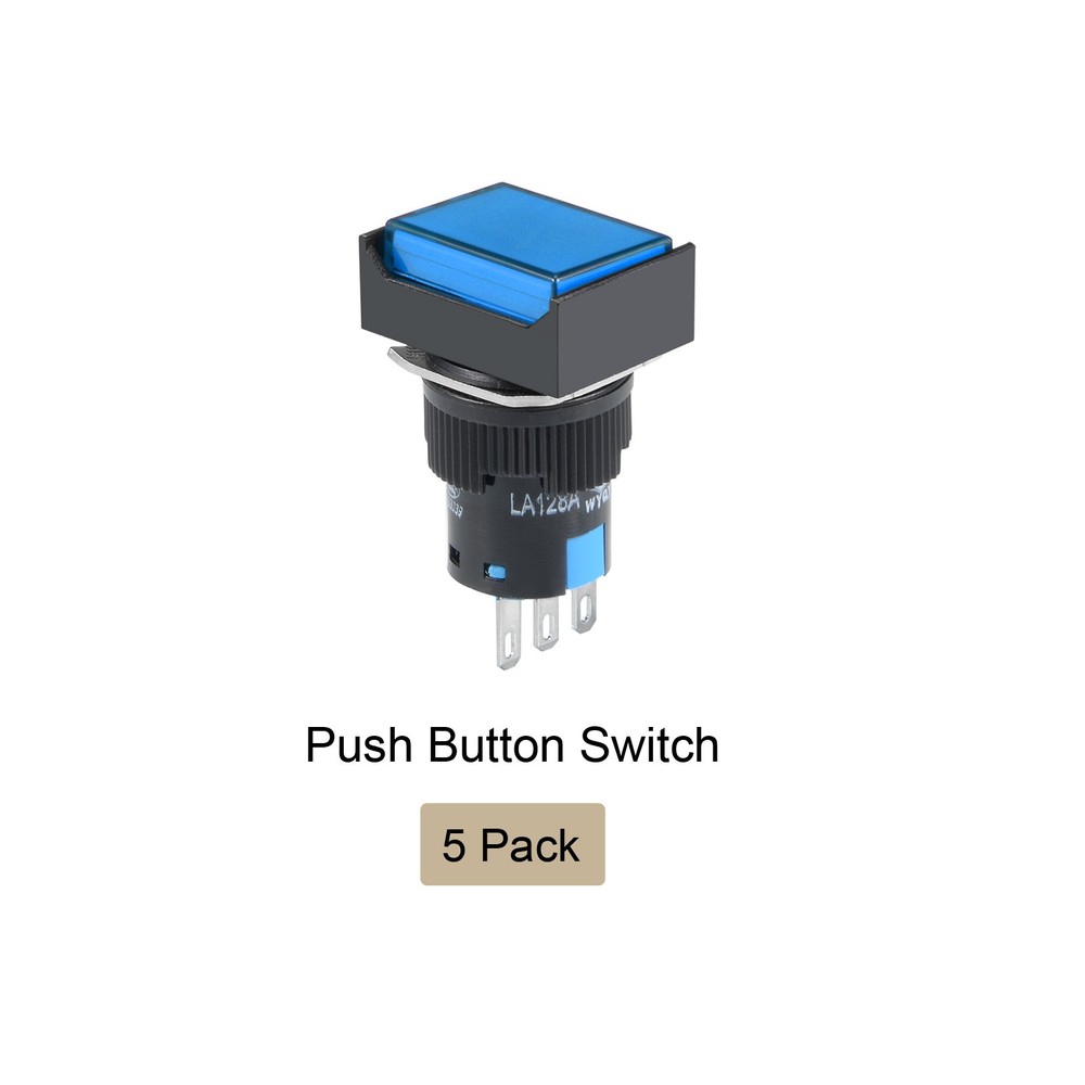 Push Button Switch 1NO 1NC Latching Rectangular Button 16mm / Blue / 5 Pcs