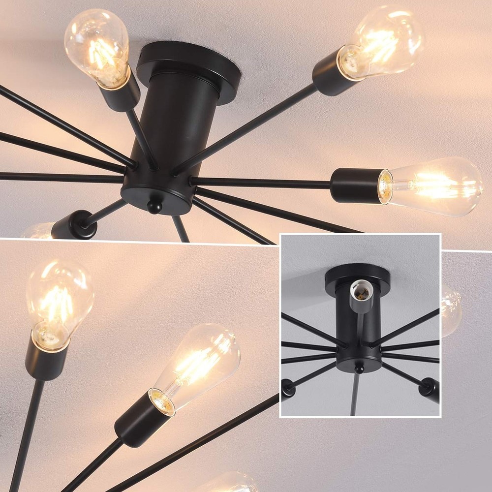 Garwarm Semi Flush Mount Ceiling Light, 10-Light Modern Black Sputnik Chandel...