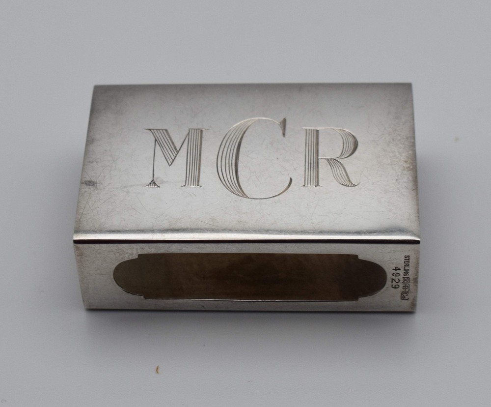 925 Sterling silver Match Box Case Monogrammed M.C.R.