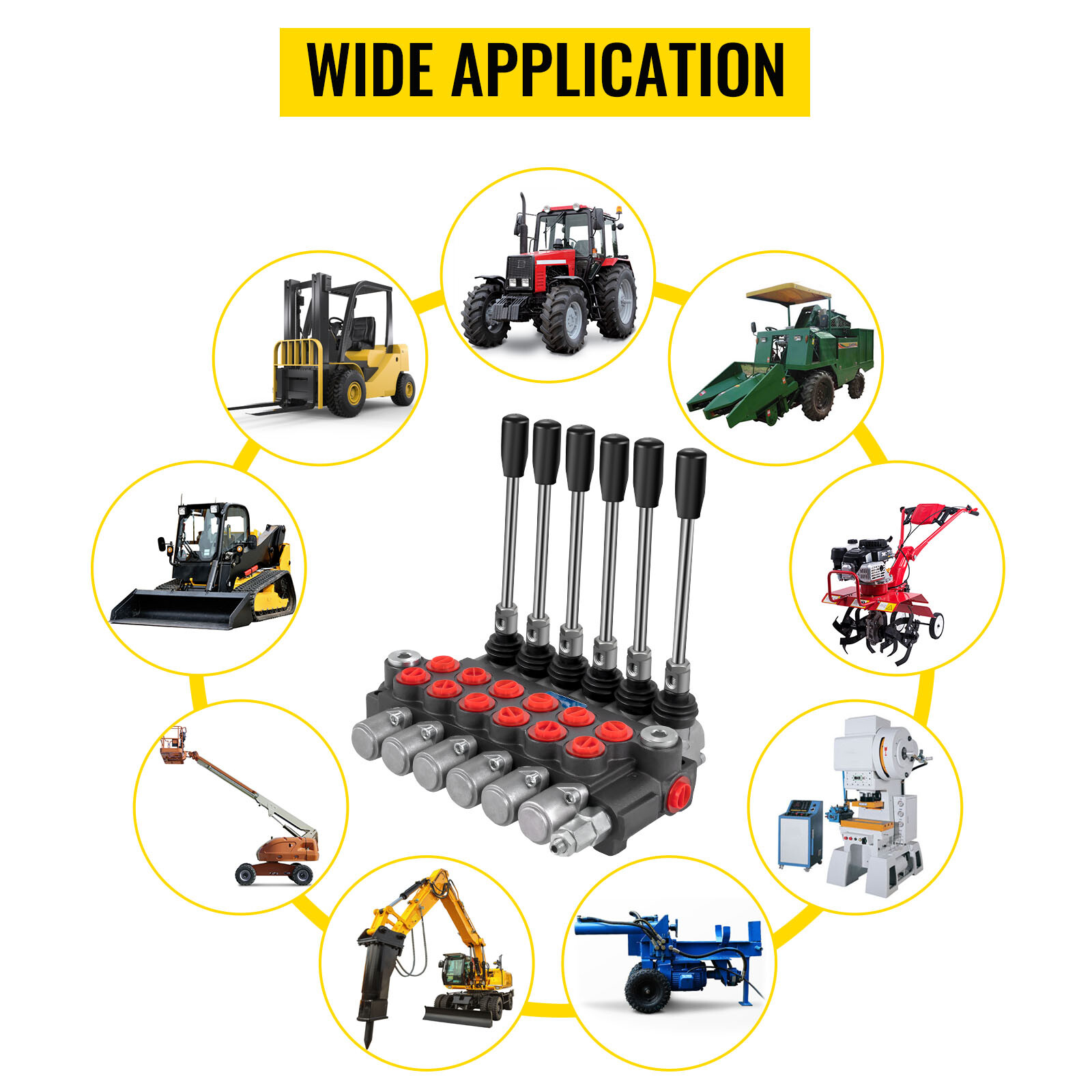 Hydraulic Backhoe Directional Control Valve w/ 2 Joysticks, 6 Spool, 11 GPM