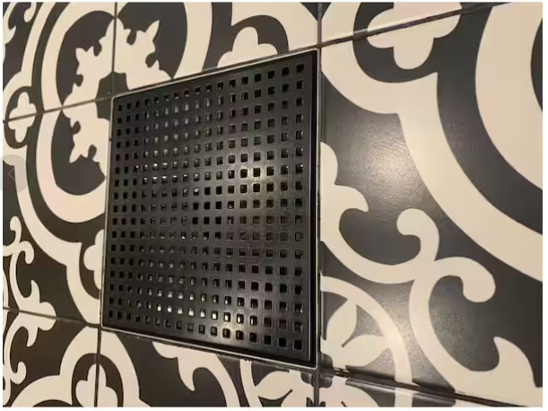 RELN 8" x 8" Square Matte Black Shower Drain w/ Square Pattern Drain