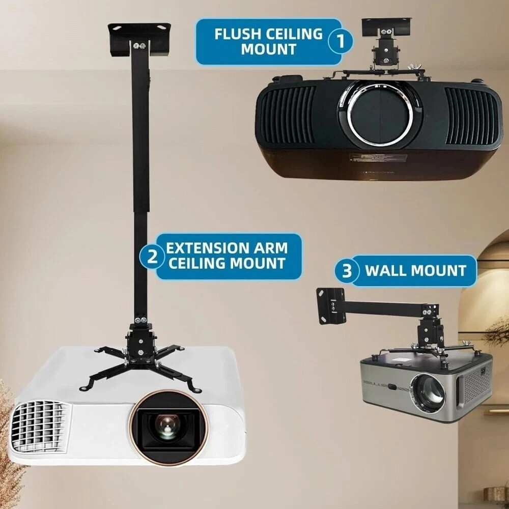 Projector Mount Ceiling/Wall - Universal 3-in-1 Bracket with Extension Pole
