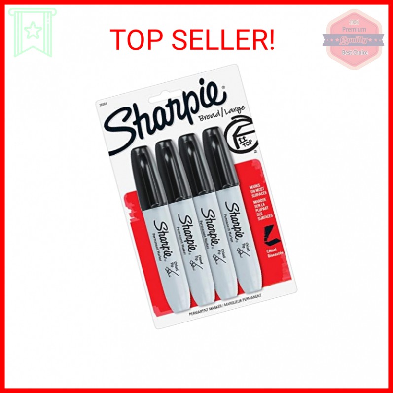 Sharpie Permanent Markers Chisel Tip Black 4 Count