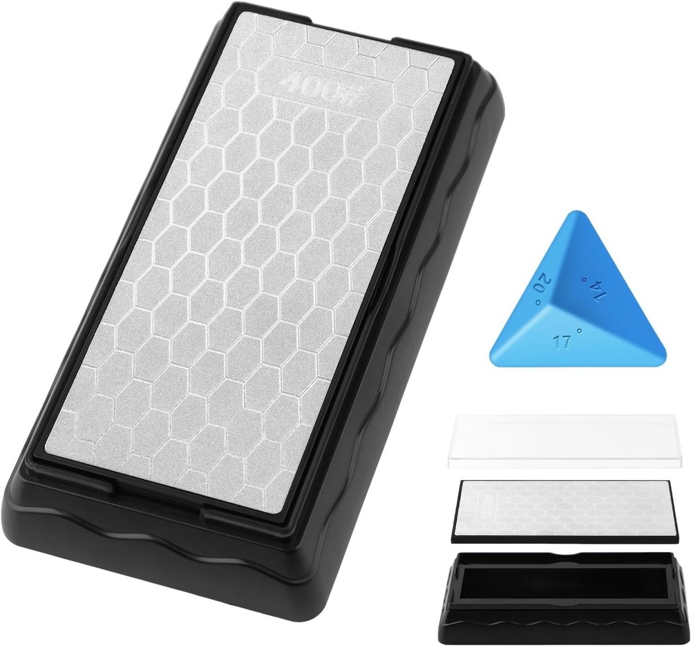 Double-Sided Diamond Sharpening Stone with Angle Guide & Storage