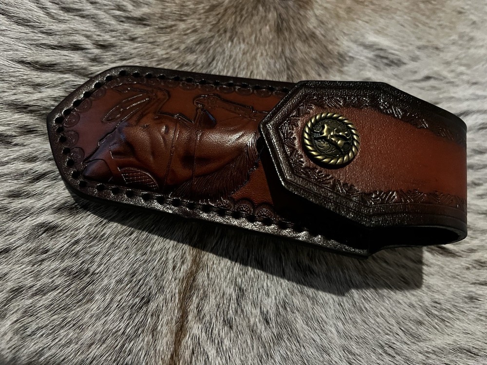 Tooled Leather Medium Knife Pouch Vertical Pocket Leather Sheath W Belt Loop