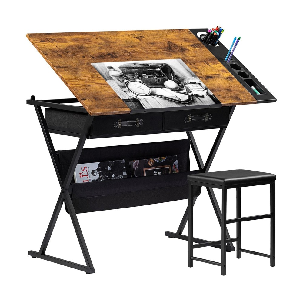 VECELO Drafting Table Art Desk Art Table Adjustable Drawing Table Tilted Tabl...