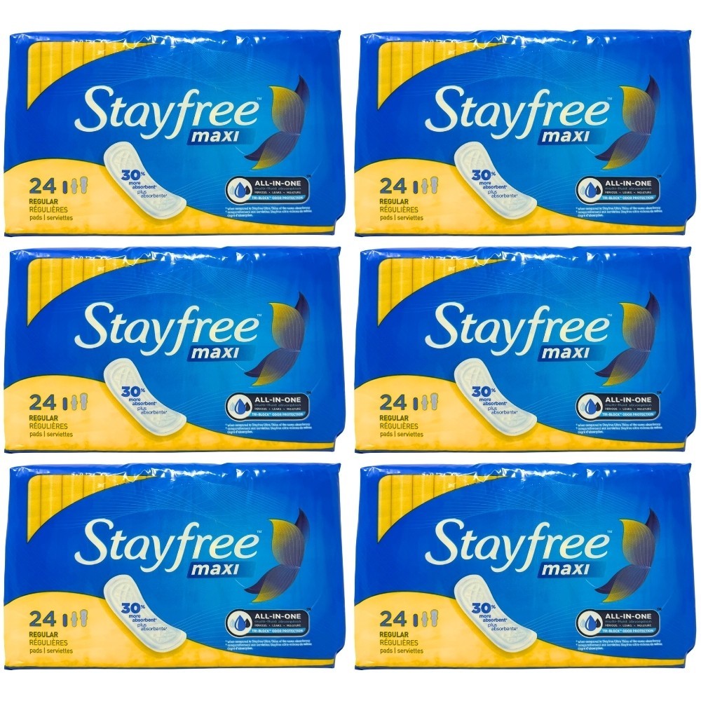 6 Pack - Stayfree Maxi Regular Pads Without Wings, 24 Count