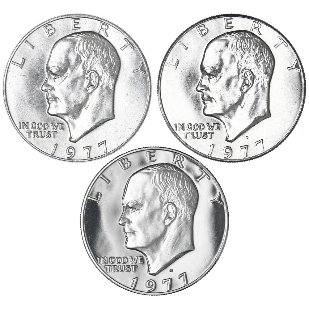 1977 P D S Eisenhower Dollars CN-Clad 3 Coin Set
