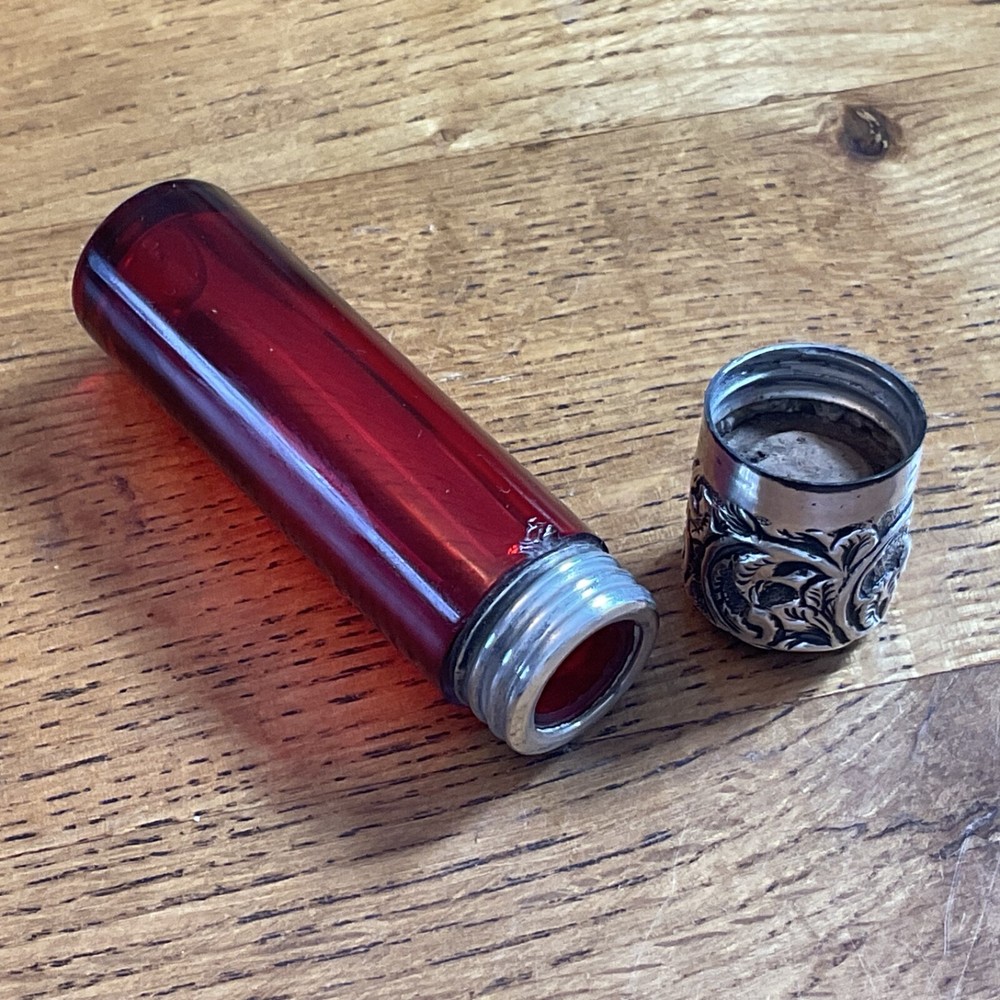 Victorian Ruby Red Glass Silver Mounted Scent Perfume Bottle by Charles Mappin