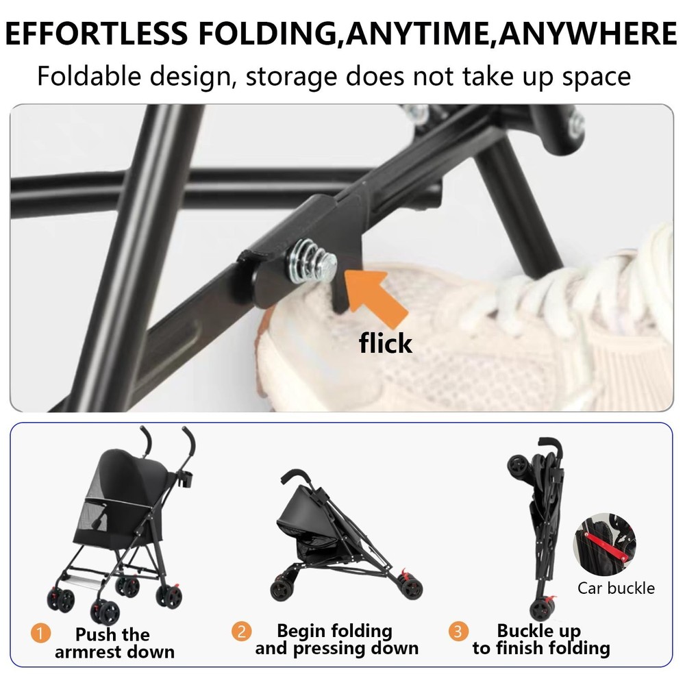 Pet Stroller with Mesh Ventilation, Lightweight Foldable Design, Cup Holder, ...